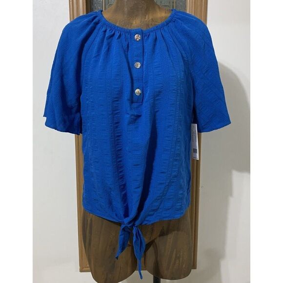 Counterparts Tops - Counterparts Bell Sleeve Tie Button Top Women’s Small Blue